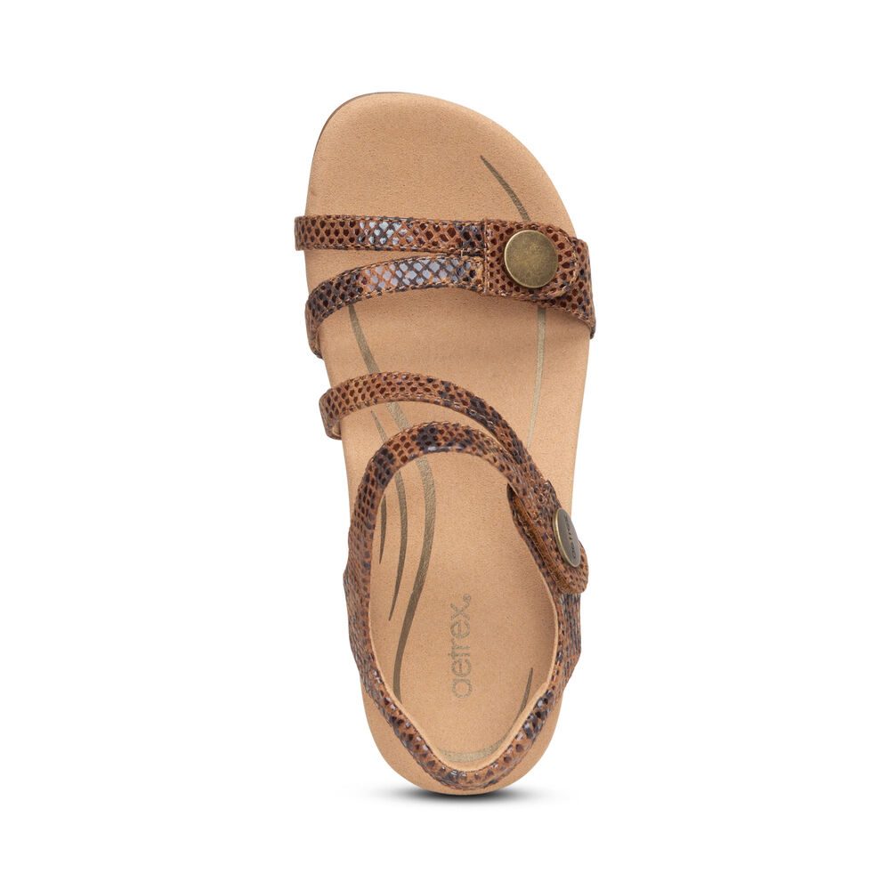 Aetrex Women's Jess Adjustable Quarter Strap Sandals - Brown | USA QMPJCOV